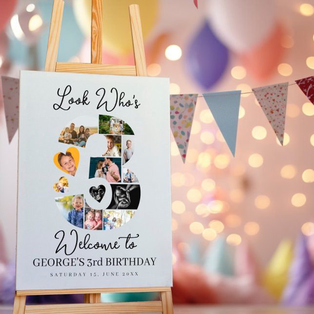 3rd Birthday Photo Collage Party Sign & Keepsake (Creator Uploaded)