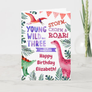 3rd Birthday Pink Dinosaur For Granddaughter Card