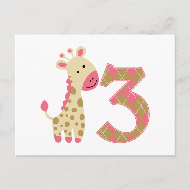 3rd Birthday Pink Giraffe Postcard (Front)
