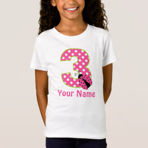 3rd Birthday Pink Green Ladybug Personalized Shirt