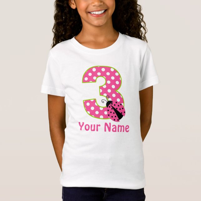 3rd Birthday Pink Green Ladybug Personalized Shirt (Front)