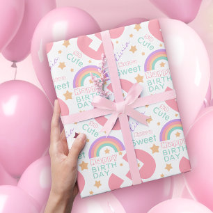 3rd Birthday Pink Rainbow Wrapping Paper