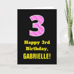 [ Thumbnail: 3rd Birthday: Pink Stripes and Hearts "3" + Name Card ]
