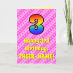 [ Thumbnail: 3rd Birthday: Pink Stripes & Hearts, Rainbow # 3 Card ]