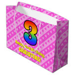 [ Thumbnail: 3rd Birthday: Pink Stripes & Hearts, Rainbow # 3 Gift Bag ]
