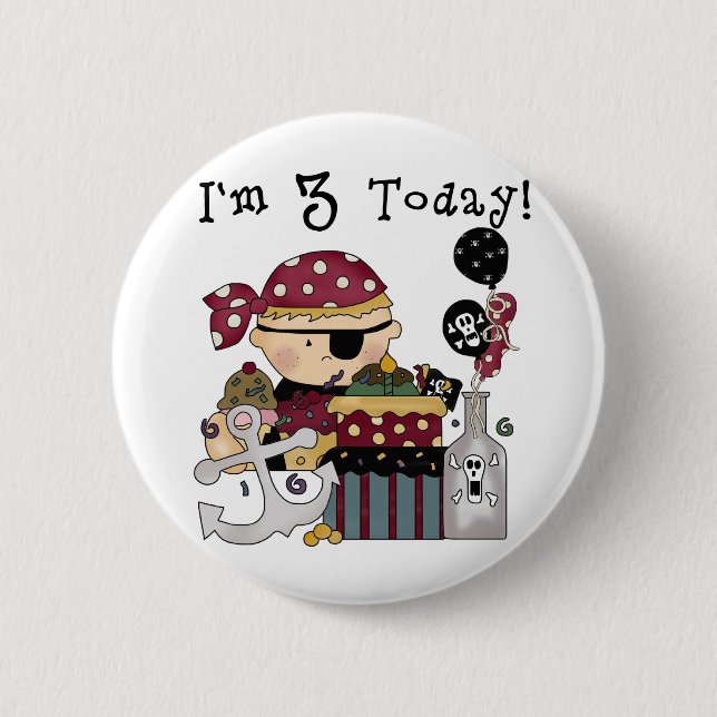 3rd Birthday Pirate Tshirts and Gifts Button (Front)