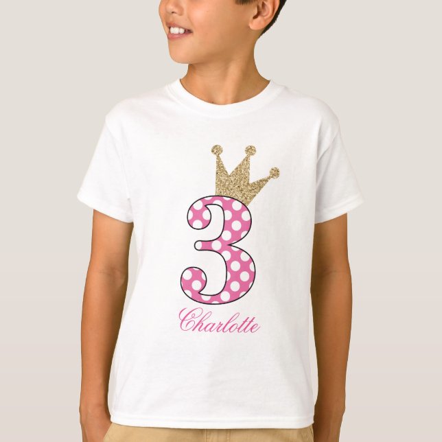 3rd Birthday|Polka Dots|Glitter-Print Personalize T-Shirt (Front)