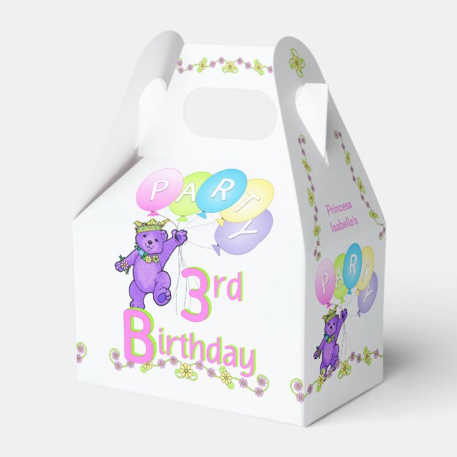 3rd Birthday Princess Bear Custom Favor Boxes (Front Side)