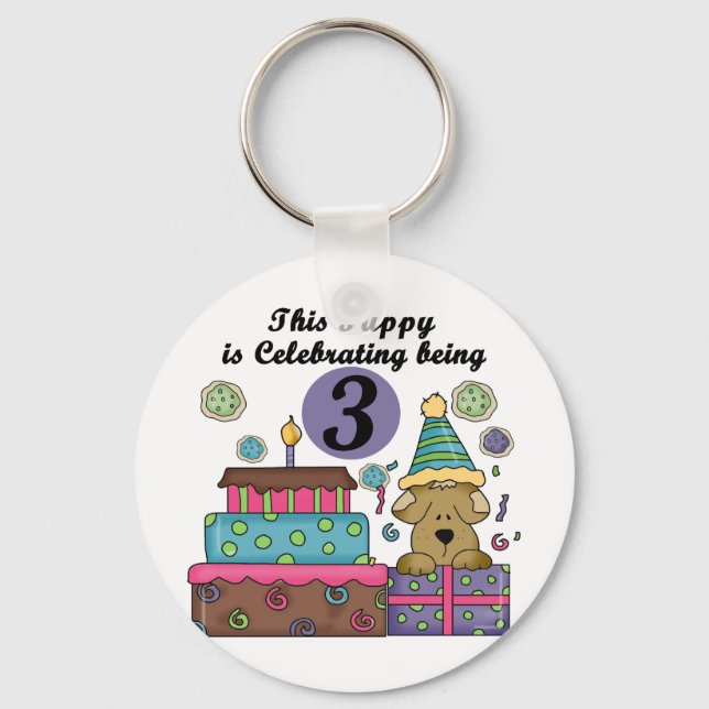3rd Birthday Puppy T-shirts and Gifts Keychain (Front)