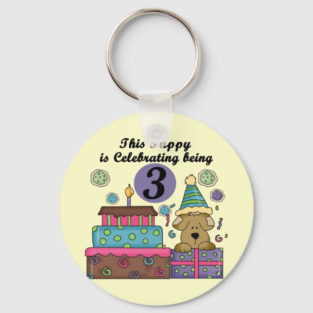 3rd Birthday Puppy T-shirts and Gifts Keychain (Front)