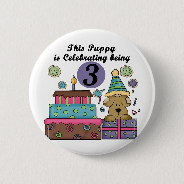3rd Birthday Puppy T-shirts and Gifts Pinback Button (Front)
