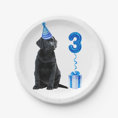3rd Birthday Puppy Theme_ Cute Dog Blue Boy Pawty Paper Plates