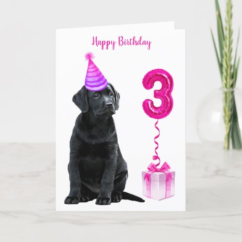 3rd Birthday Puppy Theme_ Cute Dog Pink Girl Pawty Card