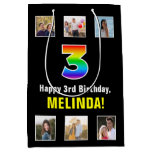 [ Thumbnail: 3rd Birthday: Rainbow “3“, Custom Photos & Name Gift Bag ]