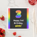 [ Thumbnail: 3rd Birthday: Rainbow Spectrum # 3, Custom Name Napkins ]