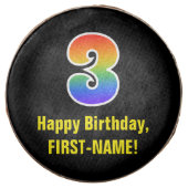3rd Birthday - Rainbow Spectrum Pattern Number 3 Chocolate Covered Oreo (Front)