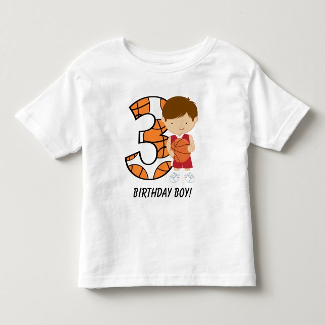 3rd Birthday Red and White Basketball Player Toddler T-shirt (Front)