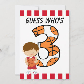 3rd Birthday Red and White Basketball Player v2 Invitation