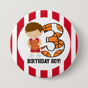3rd Birthday Red and White Basketball Player v2 Pinback Button