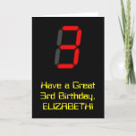 [ Thumbnail: 3rd Birthday: Red Digital Clock Style "3" + Name Card ]