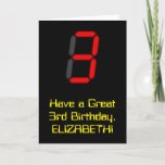 [ Thumbnail: 3rd Birthday: Red Digital Clock Style "3" + Name Card ]