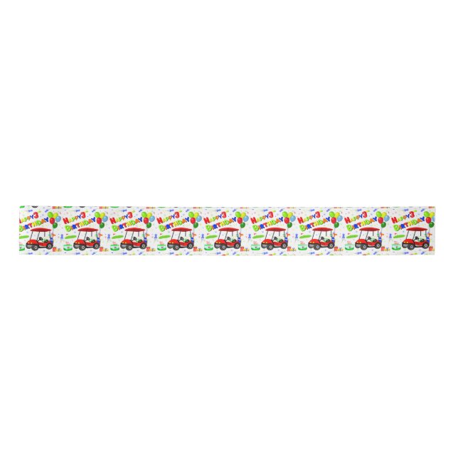 3rd Birthday Red Golf Cart Boy's Pattern Satin Ribbon (Front)