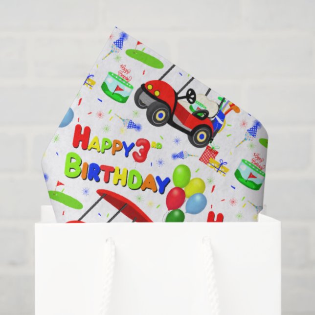 3rd Birthday Red Golf Cart Boy's Pattern Tissue Paper (Gift Bag)