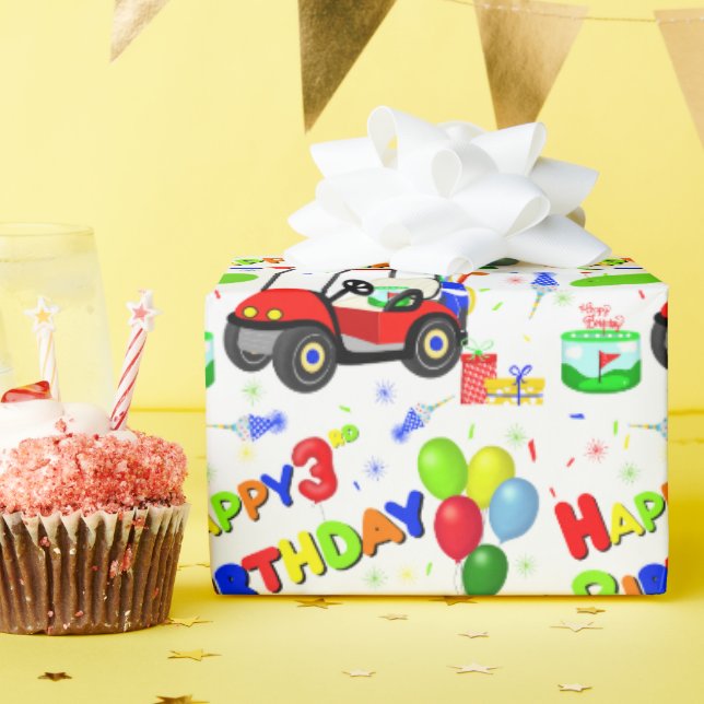3rd Birthday Red Golf Cart Boy's Pattern Wrapping Paper (Birthday Party)