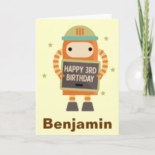 3rd Birthday Robot vintage personalized card