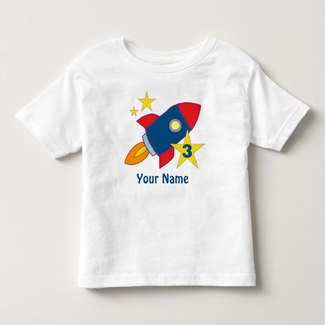 3rd Birthday Rocket Ship Personalized T-Shirt (Front)