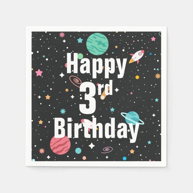 3rd Birthday Rocket Ships and Planets Napkins (Front)