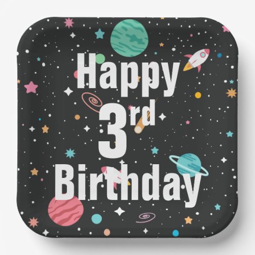 3rd Birthday Rocket Ships and Planets  Paper Plates