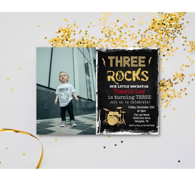 3rd Birthday Rockstar Photo Invitation (Creator Uploaded)