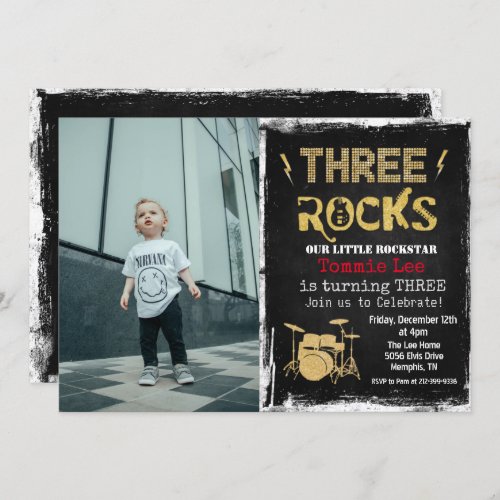 3rd Birthday Rockstar Photo Invitation