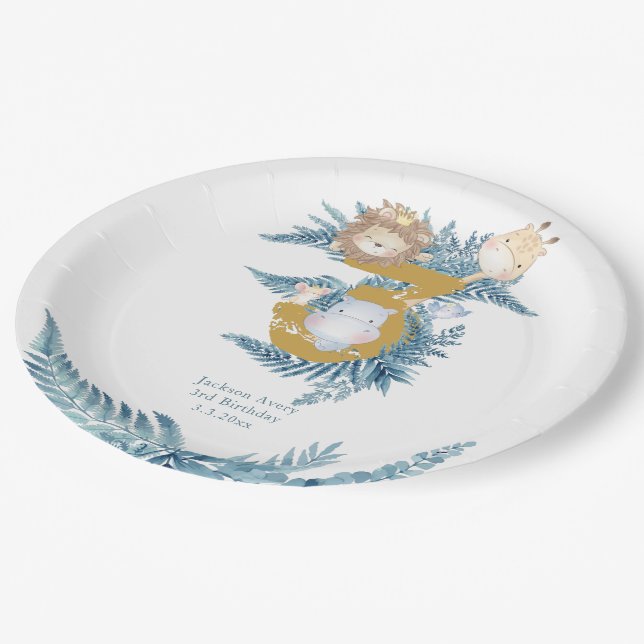 3rd Birthday Safari Animals Custom Paper Plates (Angled)