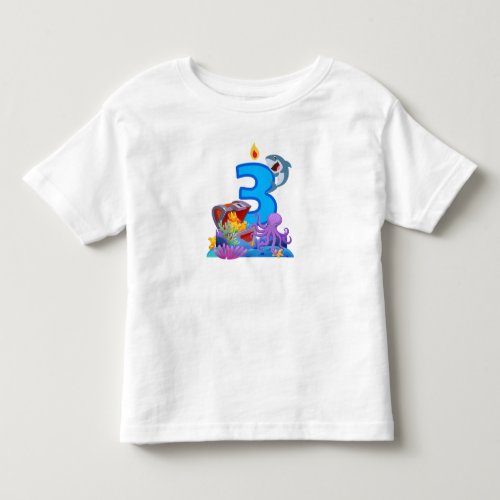 3rd Birthday Shark & Treasure Chest Ocean Theme Toddler T-shirt