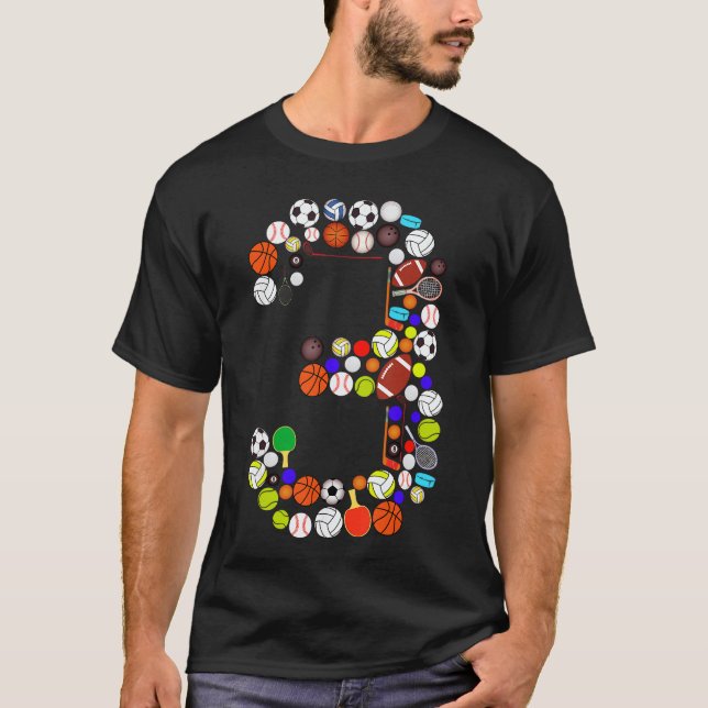 3rd Birthday Sports Big Numberhree 3 Year Old Boy  T-Shirt (Front)