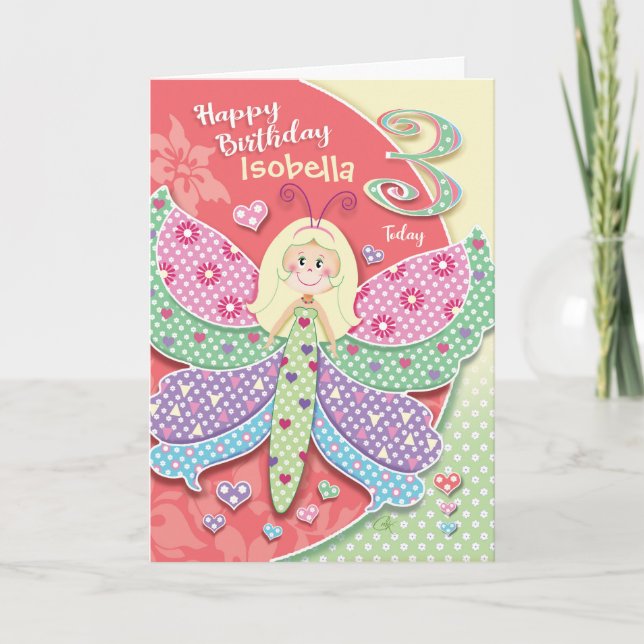 3rd Birthday, Tiny Butterfly-Girl Card (Front)