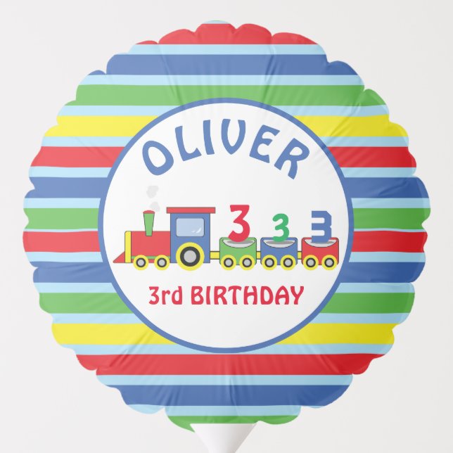 3rd Birthday Train Personalize Name Balloon (Back)