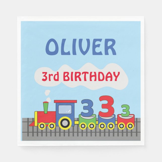 3rd Birthday Train Personalize Name Napkins (Front)