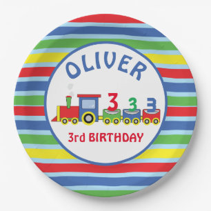 3rd Birthday Train Personalize Name Paper Plates