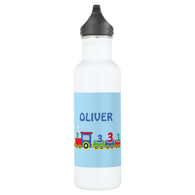 3rd Birthday Train Personalize Name Stainless Steel Water Bottle (Right)