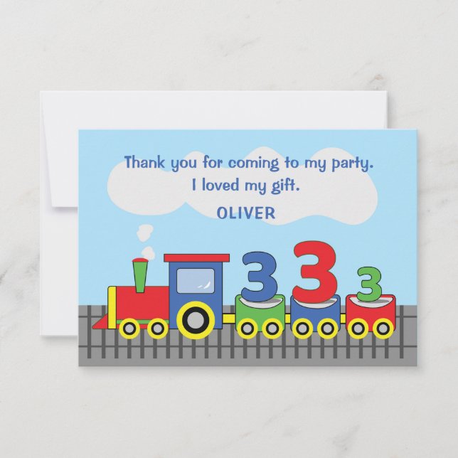 3rd Birthday Train Personalize Name Thank You Card (Front)