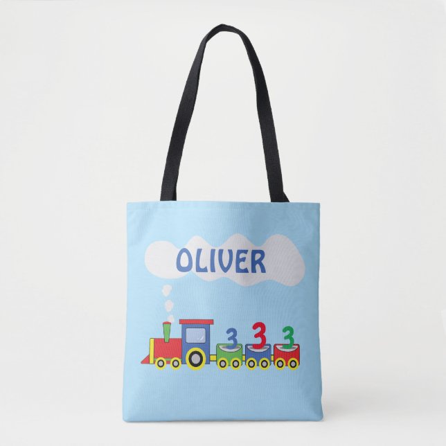 3rd Birthday Train Personalize Name Tote Bag (Front)