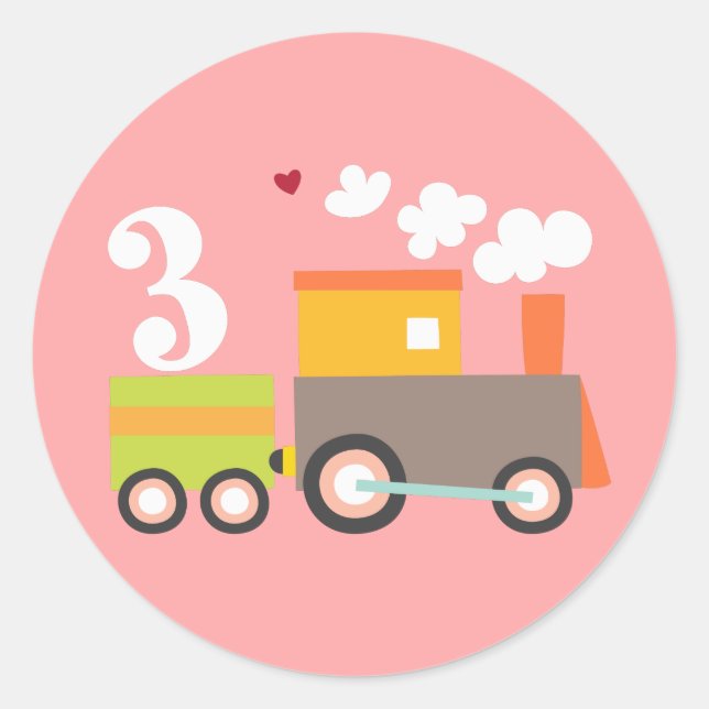 3rd Birthday Train Sticker/Cupcake Topper Classic Round Sticker (Front)