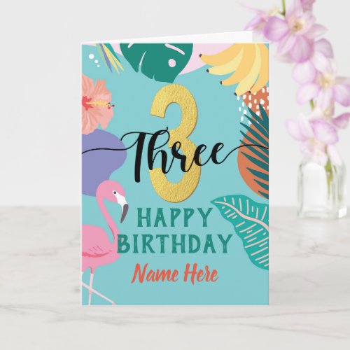 3rd Birthday Tropical Floral Girly Pastel Card