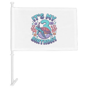 3rd Birthday Turtle Vintage Engraving Design_1 Car Flag