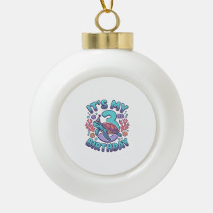 3rd Birthday Turtle Vintage Engraving Design_1 Ceramic Ball Christmas Ornament