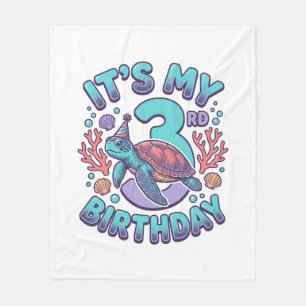 3rd Birthday Turtle Vintage Engraving Design_1 Fleece Blanket