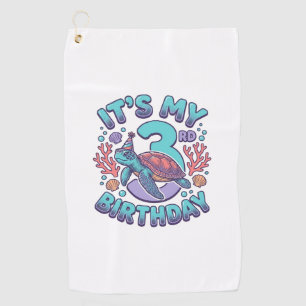 3rd Birthday Turtle Vintage Engraving Design_1 Golf Towel